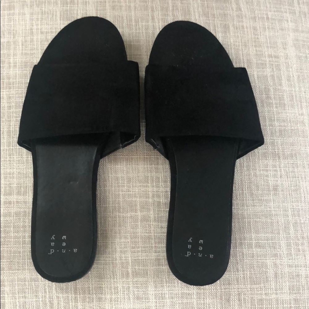 Microsuede Slide On Black Sandals